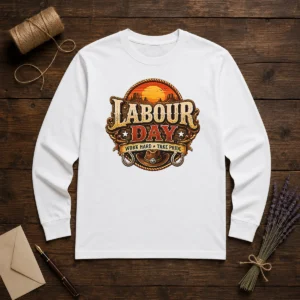 Funny Western Labour Day Work Hard Take Pride Cowboy Long Sleeve Shirt
