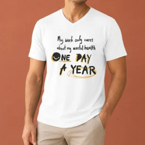 Premium Funny Mental Health Awareness Apparel My Work Only Cares About Mental Health One Day A Year V-Neck Shirt