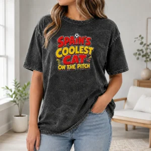 Original Spain Soccer Cat Meme Funny Cartoon Washed T-Shirt