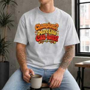 Awesome Soccer Cat Meme Funny Champions Groovy Retro Washed T-Shirt