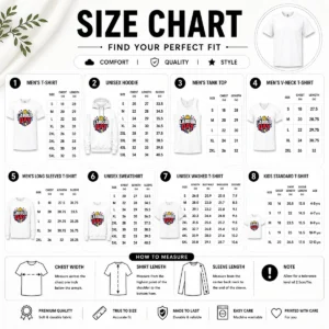 Size chart for Premium Bold Shield Badge Labour Day Construction Tools with measurements in inches and cm to help choose the right fit