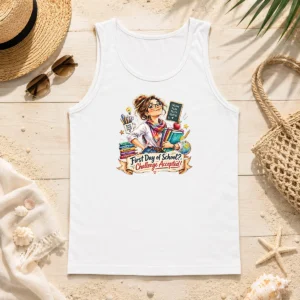 Hot Good Humorous Watercolor First Day Of School Teacher For Woman Tank Top