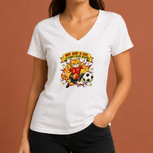 Hot Pretty Spain Soccer Cat Meme Comic Funny Football Humor V-Neck Shirt