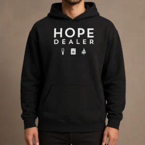 Hot Hope Dealer With Pliers Laundry Machine And Christmas Tree Icons Hoodie in charcoal gray, front view with drawstring hood and kangaroo pocket