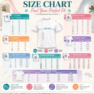 Size chart for Good I Wonder If Birds Think About Me Too with measurements in inches and cm to help choose the right fit
