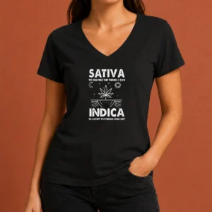 Happy Top Sativa To Change The Things I Can Indica To Accept The Things I Can Not V-Neck Shirt