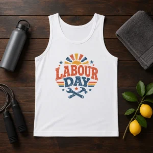 Official Vintage Retro Labour Day Sunburst Tools Tank Top