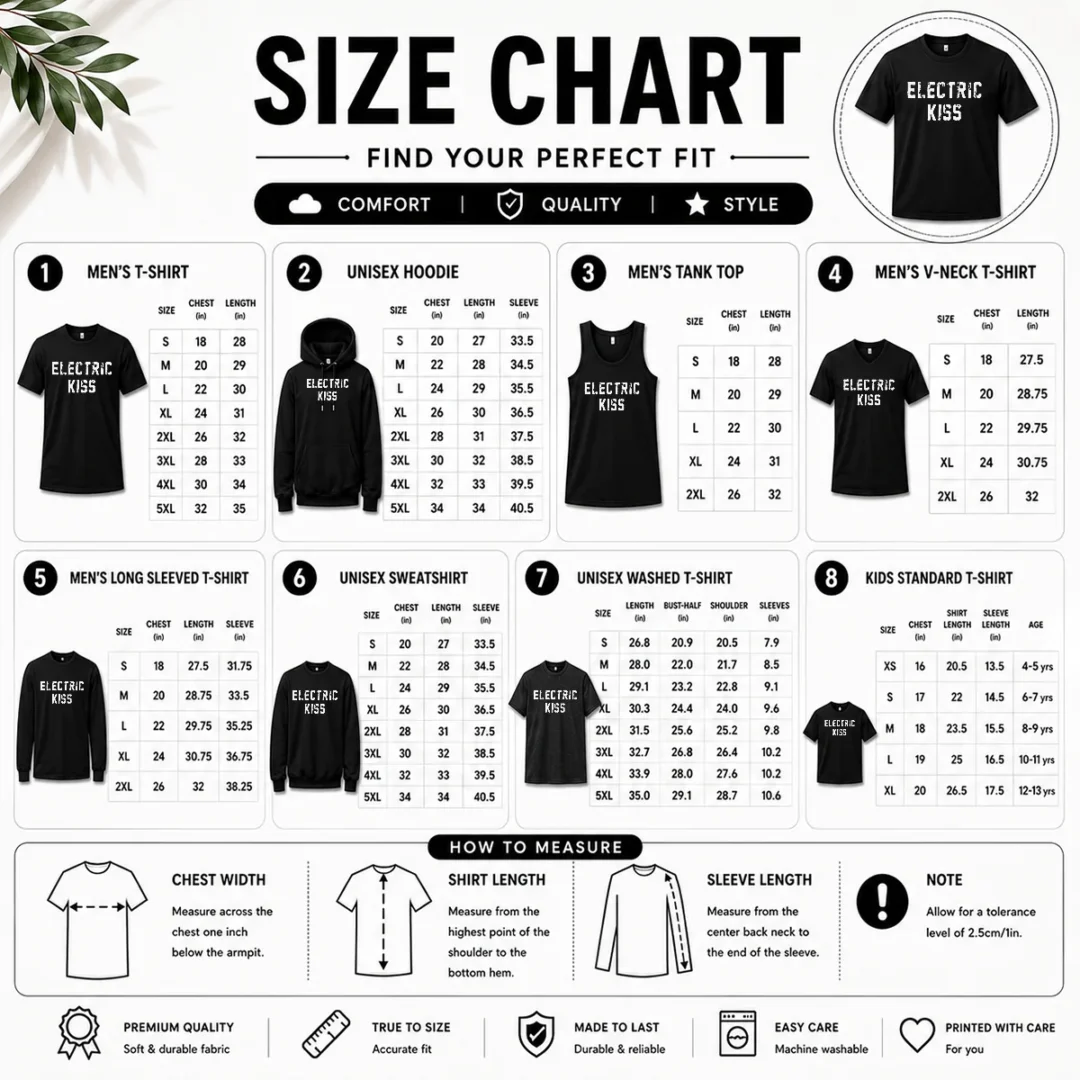 nice-awesome-jennie-blackpink-electric-kiss-size-chart Size chart for Nice Awesome Jennie Blackpink Electric Kiss with measurements in inches and cm to help choose the right fit