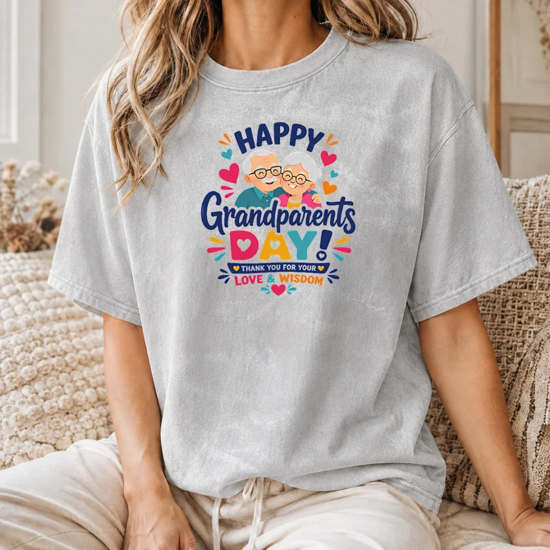 Nice Good Happy Grandparents Day Love Wisdom Hearts Illustration Washed T Shirt Nice Good Happy Grandparents Day Love Wisdom Hearts Illustration Washed T-Shirt