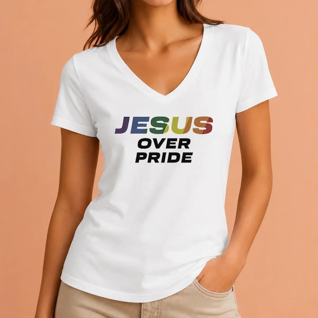 nice-good-jesus-over-pride-v-neck-shirt Nice Good Jesus Over Pride V-Neck Shirt