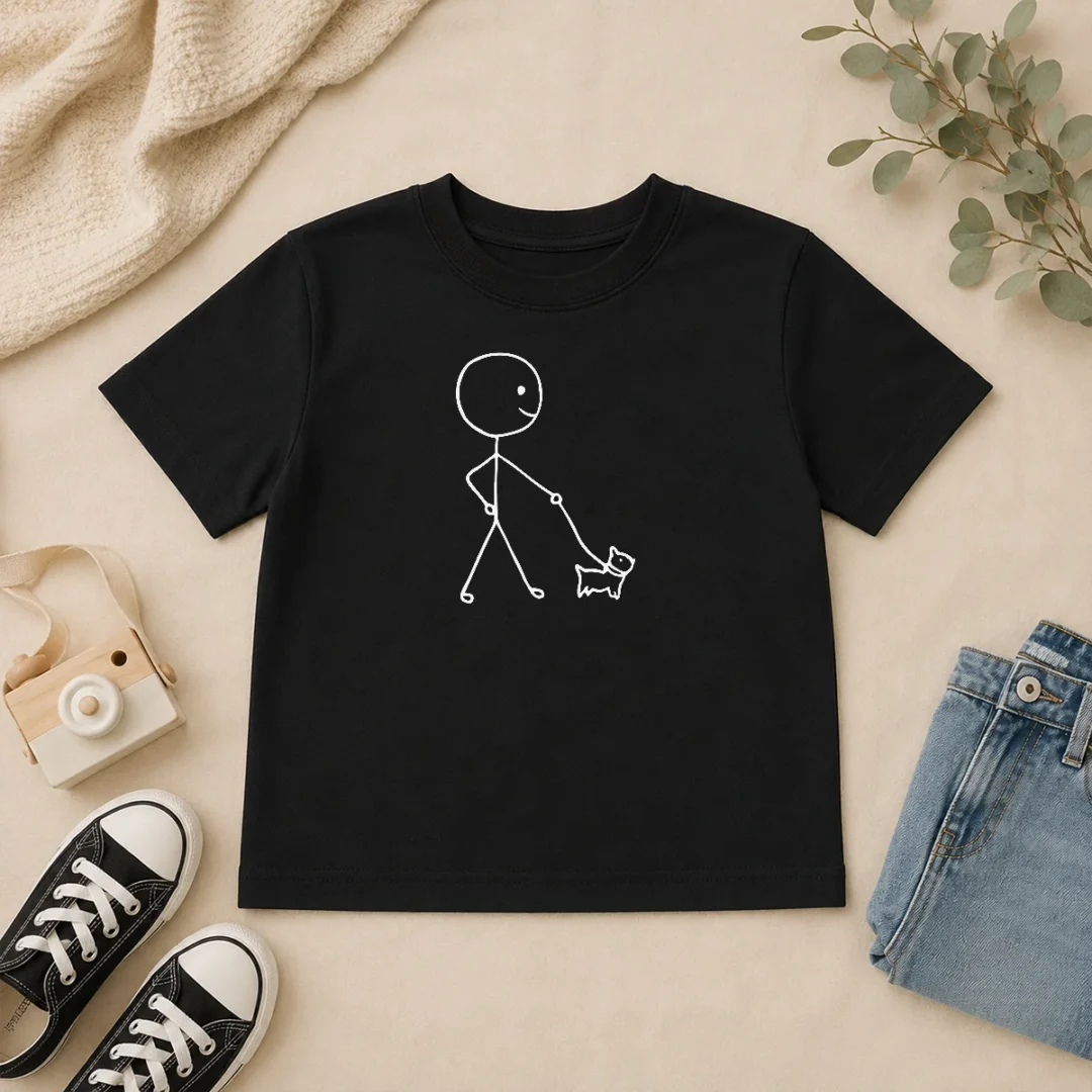 Nice Good Stick Figure Walking A Dog Minimalist Line Art Kids T Shirt Nice Good Stick Figure Walking A Dog Minimalist Line Art Kids T-Shirt