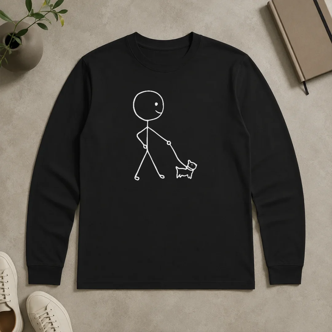 Nice Good Stick Figure Walking A Dog Minimalist Line Art Long Sleeve Shirt Nice Good Stick Figure Walking A Dog Minimalist Line Art Long Sleeve Shirt