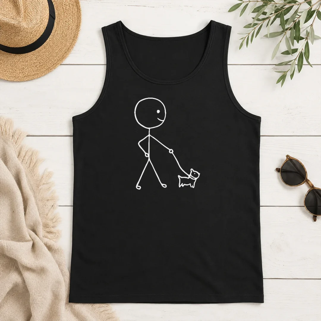 Nice Good Stick Figure Walking A Dog Minimalist Line Art Tank Top Nice Good Stick Figure Walking A Dog Minimalist Line Art Tank Top