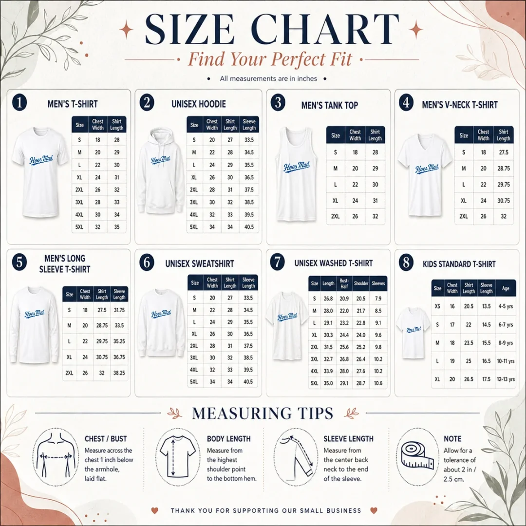 nice-hoes-mad-script-logo-internet-meme-size-chart Size chart for Nice Hoes Mad Script Logo Internet Meme with measurements in inches and cm to help choose the right fit