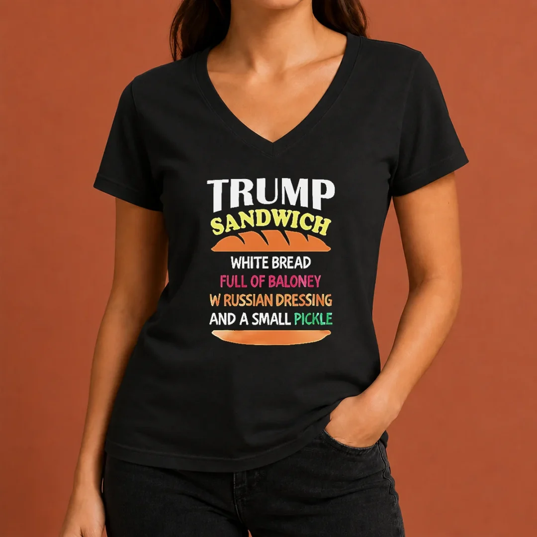 nice-hot-donald-trump-sandwich-white-bread-full-of-baloney-w-russian-dressing-and-a-small-pickle-v-neck-shirt Nice Hot Donald Trump Sandwich White Bread Full Of Baloney W Russian Dressing And A Small Pickle V-Neck Shirt