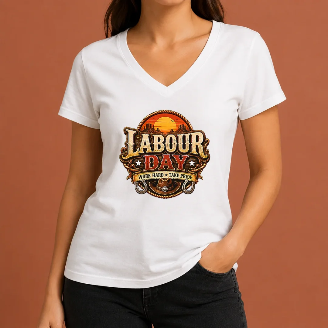 Nice Hot Western Labour Day Work Hard Take Pride Cowboy V Neck Shirt Nice Hot Western Labour Day Work Hard Take Pride Cowboy V-Neck Shirt
