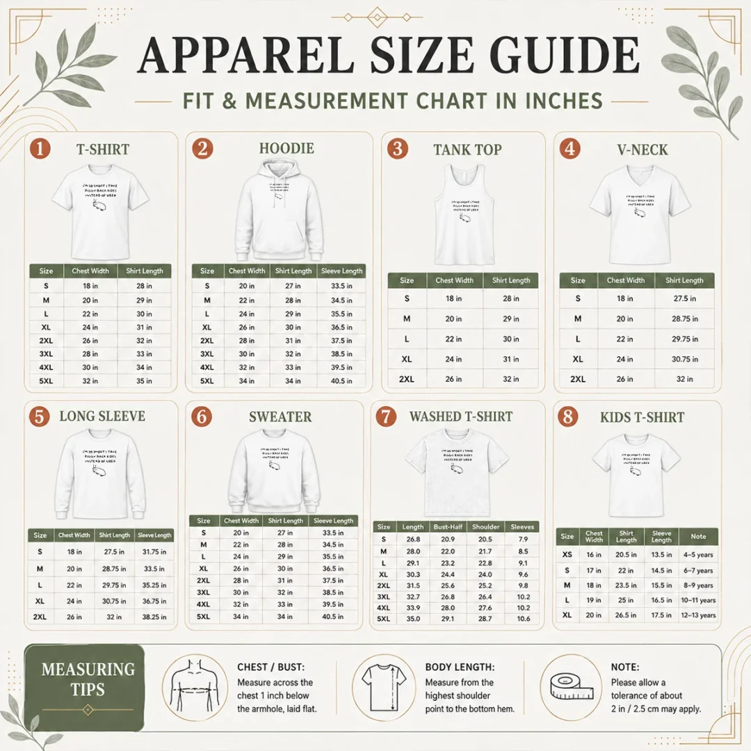 nice-i-m-so-short-i-take-piggy-back-rides-instead-of-uber-size-chart Size chart for Nice I'M So Short I Take Piggy Back Rides Instead Of Uber with measurements in inches and cm to help choose the right fit