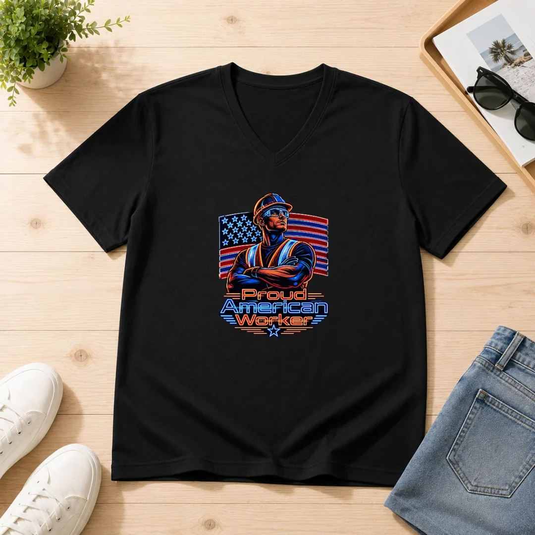 nice-labour-day-proud-american-worker-neon-v-neck-shirt Nice Labour Day Proud American Worker Neon V-Neck Shirt