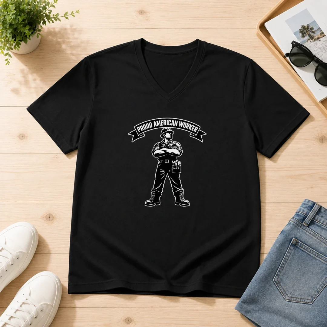 nice-labour-day-proud-american-worker-silhouette-v-neck-shirt-1 Nice Labour Day Proud American Worker Silhouette V-Neck Shirt
