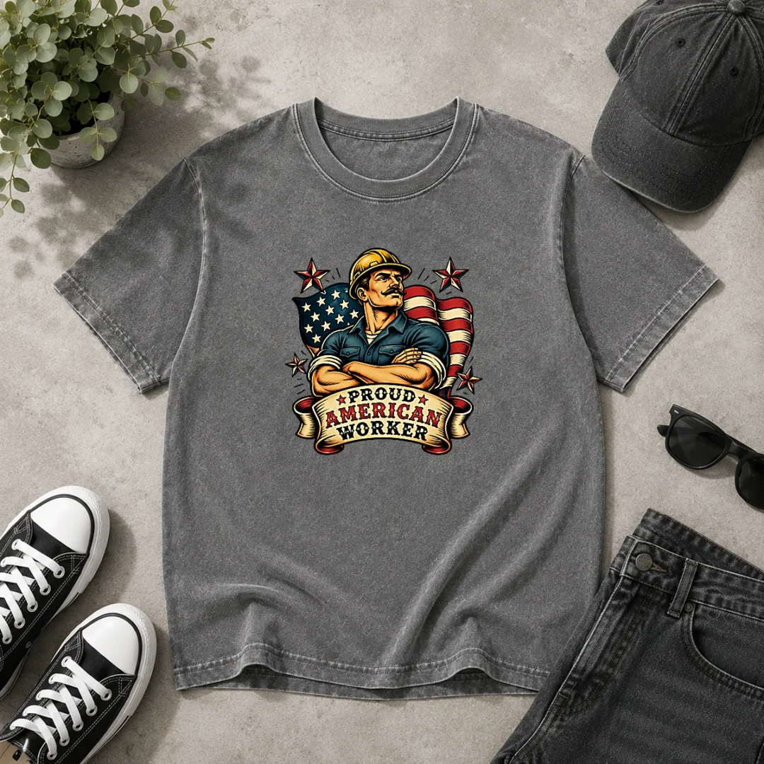 nice-labour-day-proud-american-worker-tattoo-washed-t-shirt Nice Labour Day Proud American Worker Tattoo Washed T-Shirt