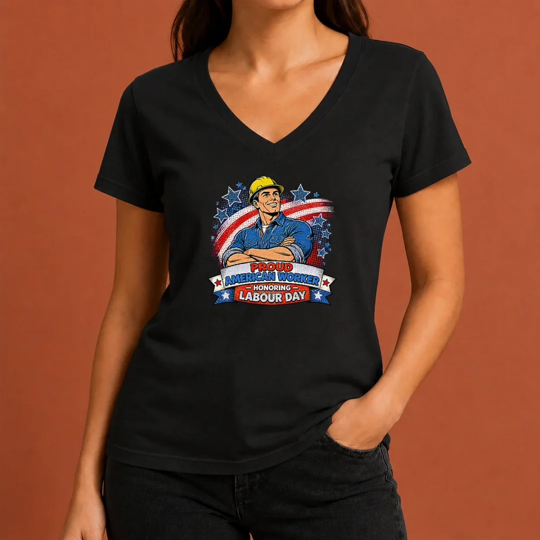 nice-patriotic-labour-day-worker-pop-art-v-neck-shirt Nice Patriotic Labour Day Worker Pop Art V-Neck Shirt
