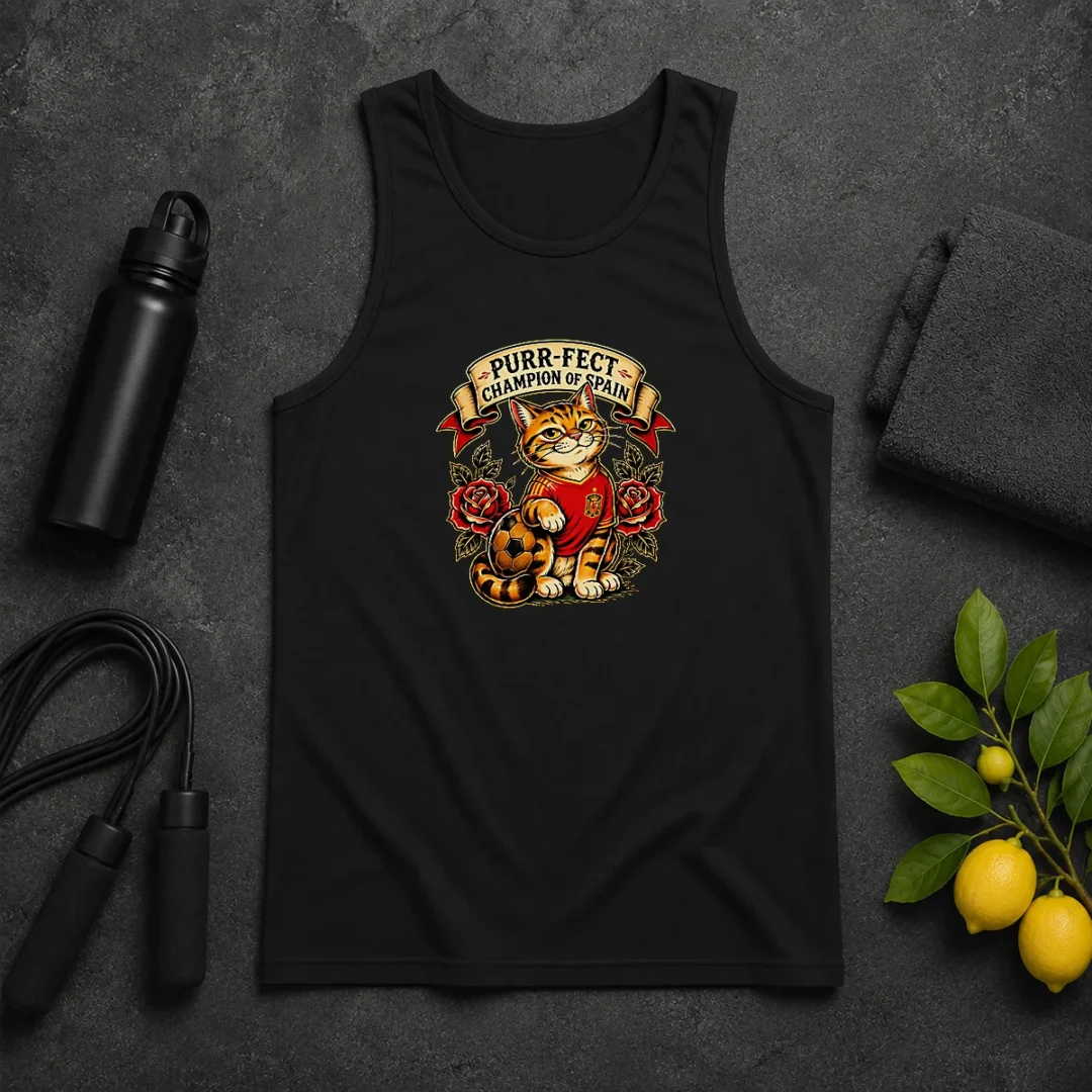 Nice Spanish Soccer Cat Champion Tattoo Tank Top Nice Spanish Soccer Cat Champion Tattoo Tank Top