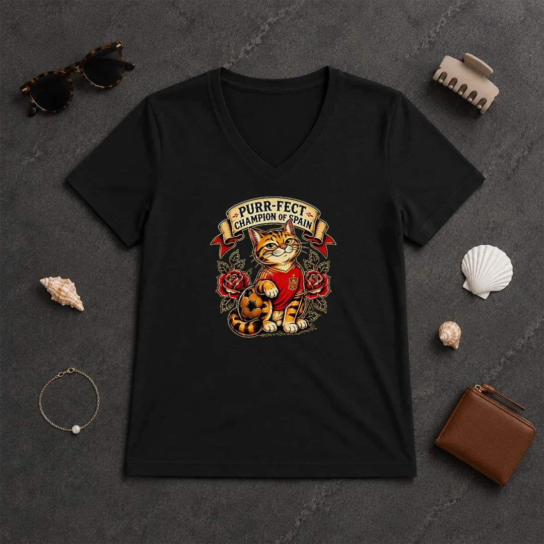 Nice Spanish Soccer Cat Champion Tattoo V Neck Shirt Nice Spanish Soccer Cat Champion Tattoo V-Neck Shirt