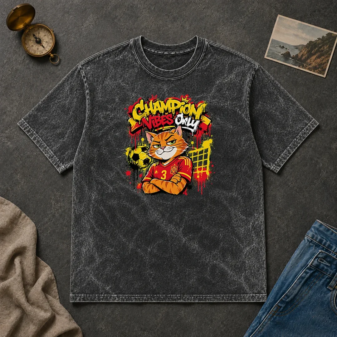 Nice Spanish Soccer Cat Champion Vibes Graffiti Washed T Shirt Nice Spanish Soccer Cat Champion Vibes Graffiti Washed T-Shirt
