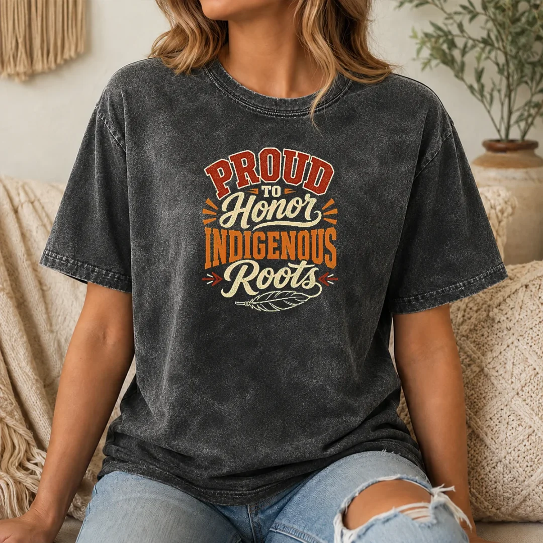 Nice Top Celebrate Indigenous Peoples Day With Typography Washed T Shirt Nice Top Celebrate Indigenous Peoples Day With Typography Washed T-Shirt
