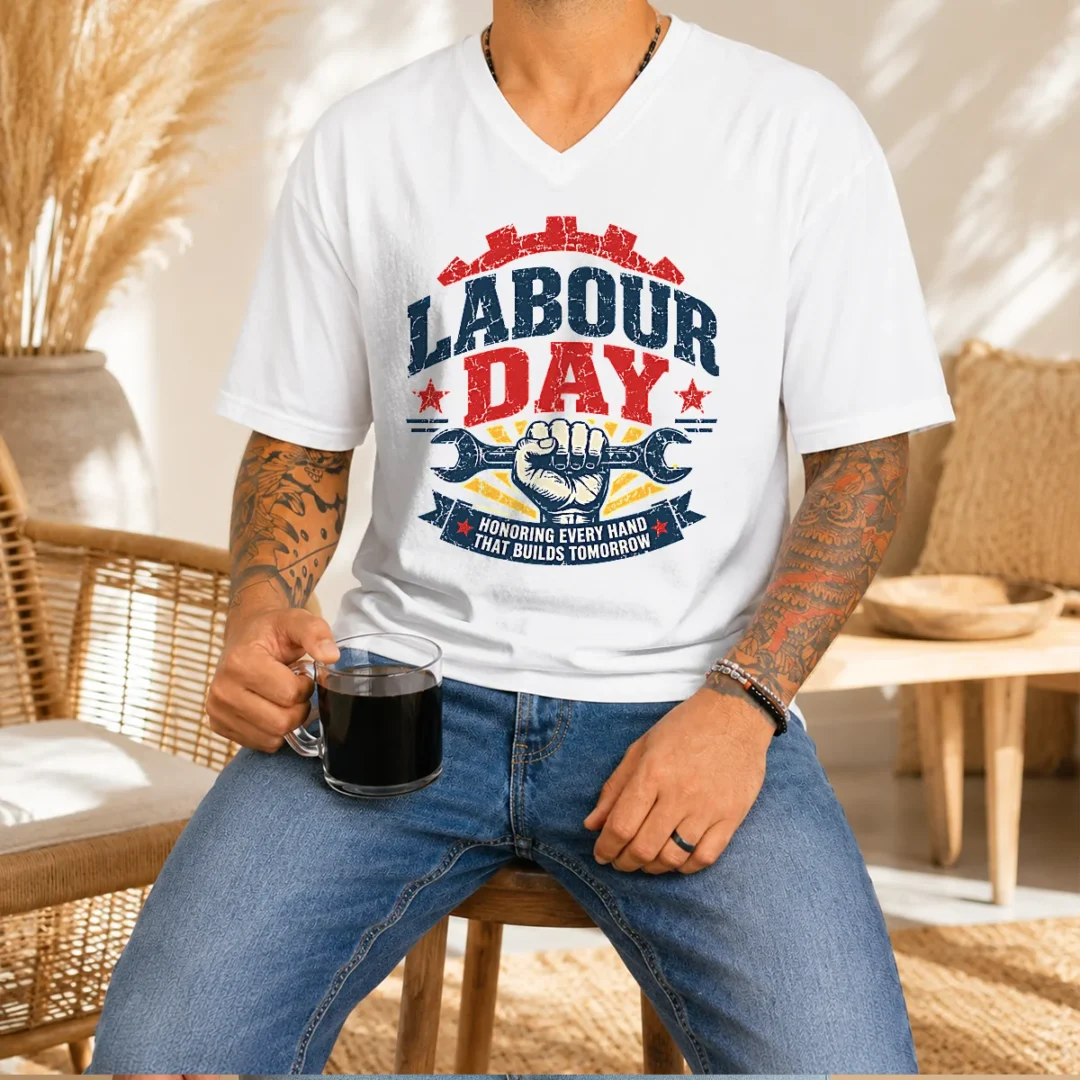 nice-vintage-distressed-labour-day-honoring-builders-fist-v-neck-shirt Nice Vintage Distressed Labour Day Honoring Builders Fist V-Neck Shirt