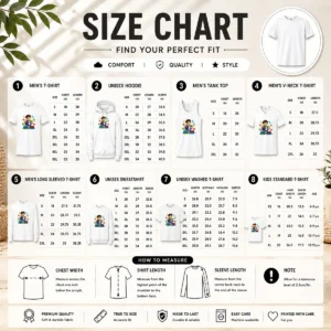 Size chart for Nice Ready To Shine Back To School Spirit with measurements in inches and cm to help choose the right fit