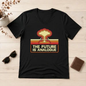 Original Pretty The Future Is Analogue Retro Nuclear Mushroom Cloud V-Neck Shirt