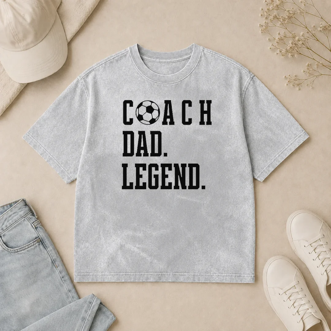 Official Coach Dad Legend Soccer Ball Typography Washed T Shirt Official Coach Dad Legend Soccer Ball Typography Washed T-Shirt