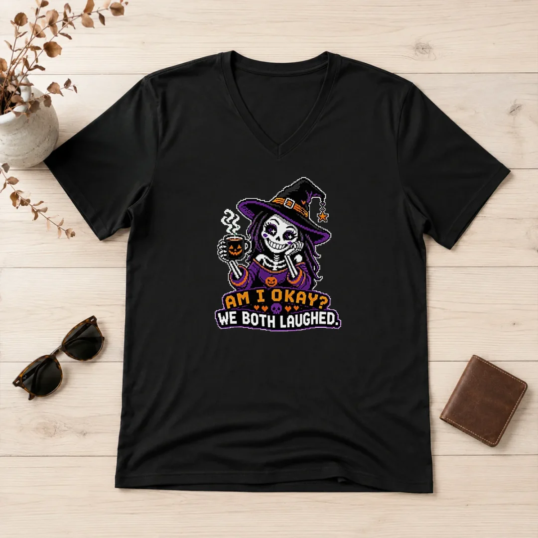 official-halloween-coffee-skeleton-girl-pixel-v-neck-shirt Official Halloween Coffee Skeleton Girl Pixel V-Neck Shirt