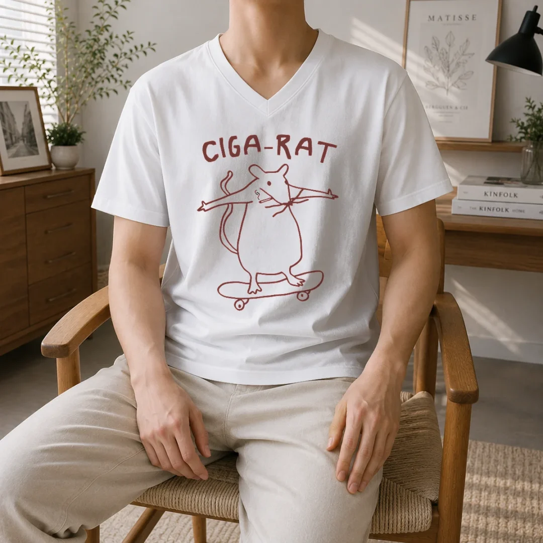 official-hot-ciga-rat-smoking-mouse-on-skateboard-rat-v-neck-shirt Official Hot Ciga Rat Smoking Mouse On Skateboard Rat V-Neck Shirt