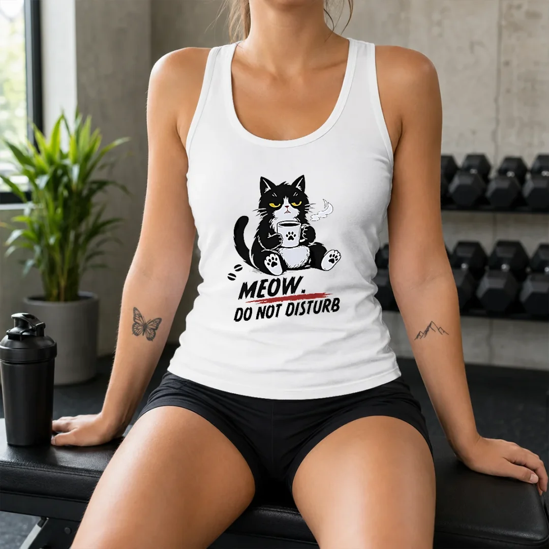 official-meow-do-not-disturb-grumpy-cat-with-coffee-tank-top Official Meow Do Not Disturb Grumpy Cat With Coffee Tank Top