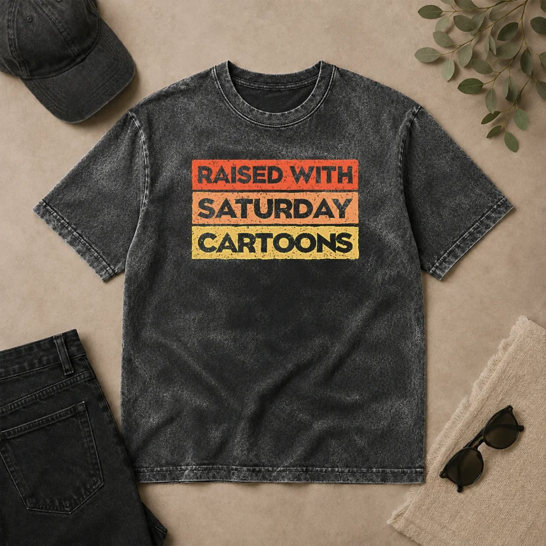 Official Original Raised With Saturday Cartoons Washed T Shirt Official Original Raised With Saturday Cartoons Washed T-Shirt