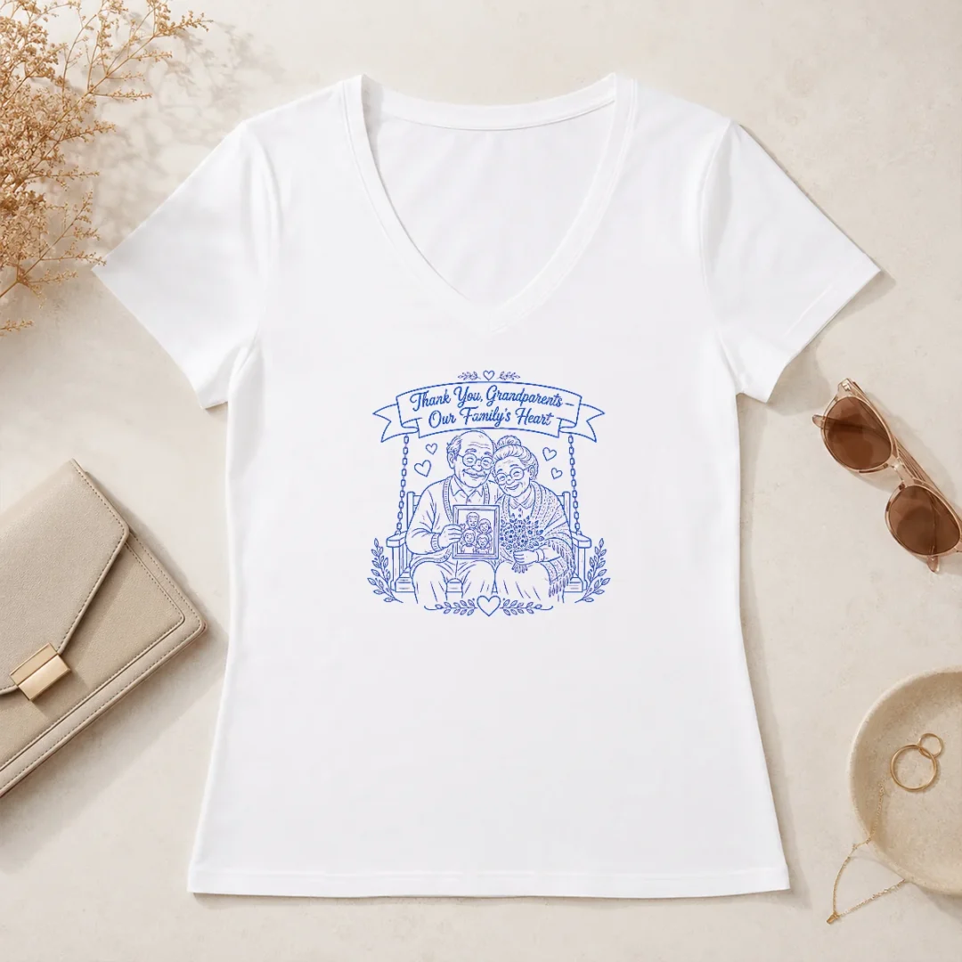 Official Perfect Grandparents Day Gratitude Line Art Family V Neck Shirt Official Perfect Grandparents Day Gratitude Line Art Family V-Neck Shirt