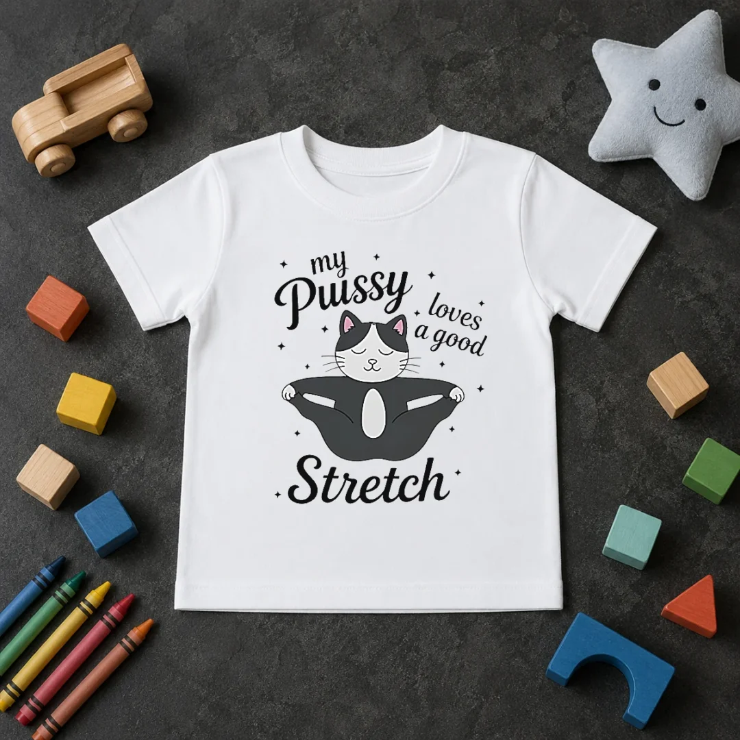 Official Premium My Pussy Loves A Good Stretch Cat Kids T Shirt Official Premium My Pussy Loves A Good Stretch Cat Kids T-Shirt