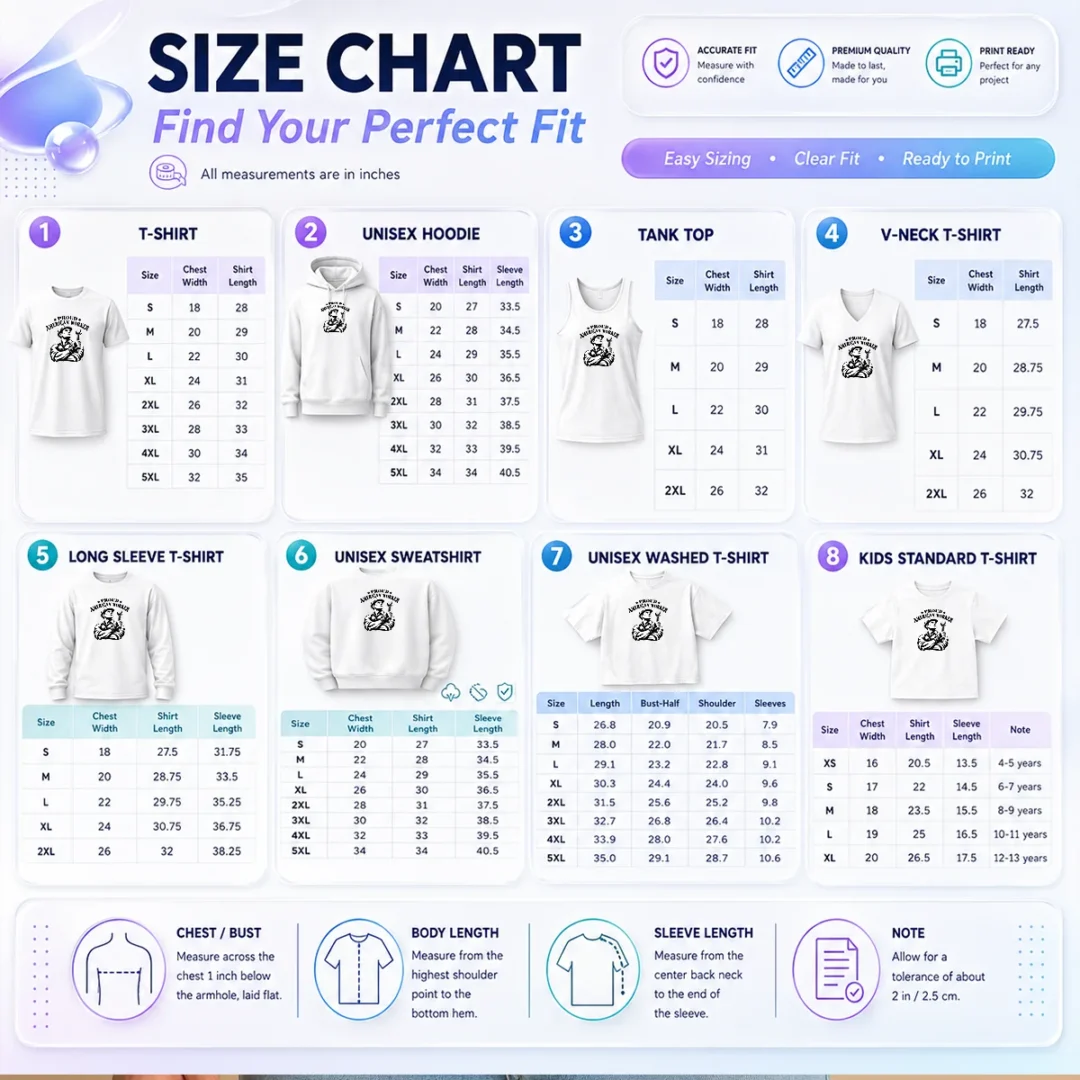 official-pretty-labour-day-proud-american-worker-stencil-size-chart Size chart for Official Pretty Labour Day Proud American Worker Stencil with measurements in inches and cm to help choose the right fit