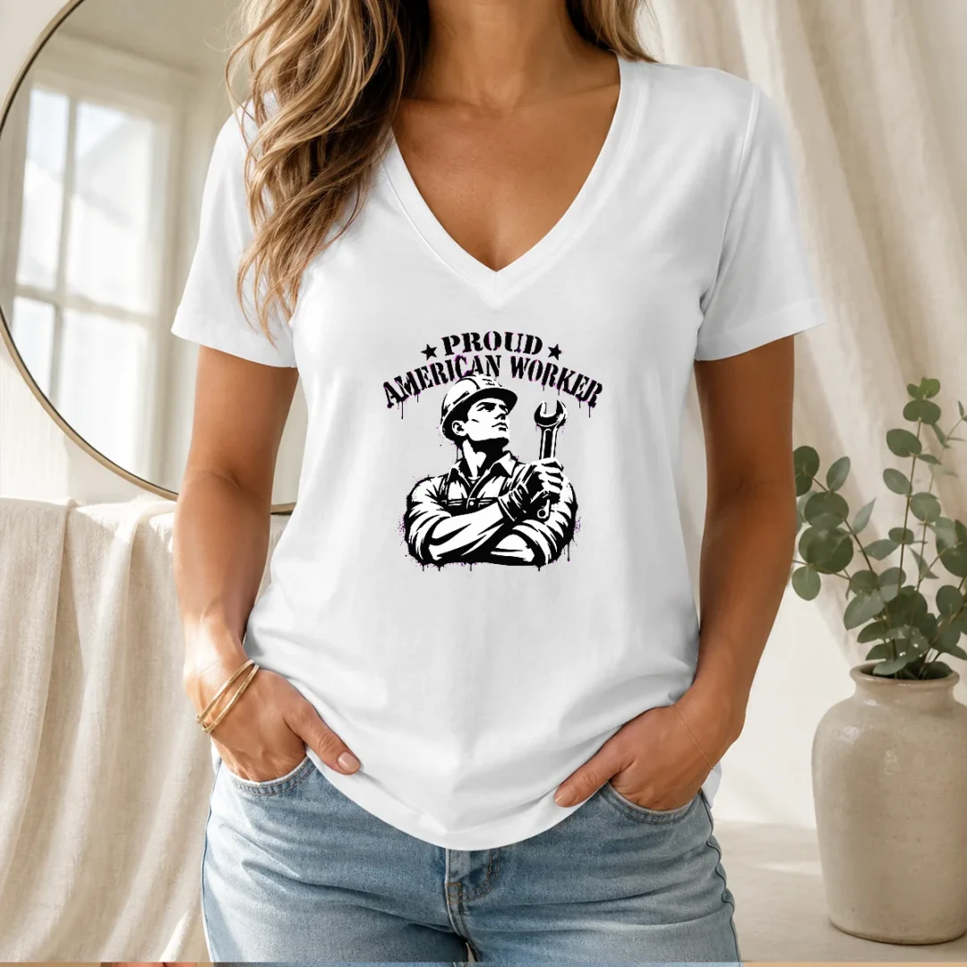 official-pretty-labour-day-proud-american-worker-stencil-v-neck-shirt Official Pretty Labour Day Proud American Worker Stencil Shirt - Image 2