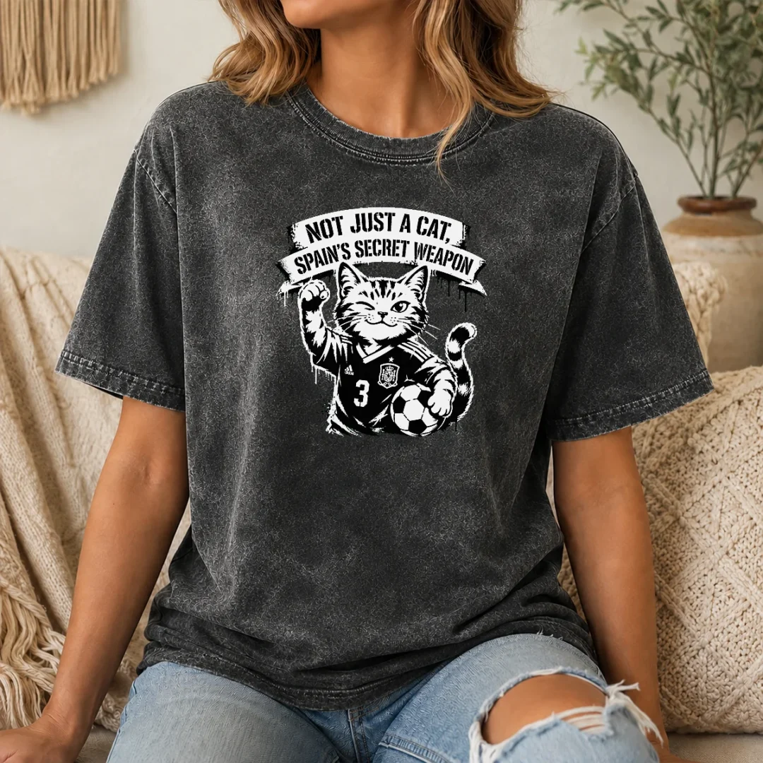 Official Spain Soccer Cat Meme Stencil Washed T Shirt Official Spain Soccer Cat Meme Stencil Washed T-Shirt