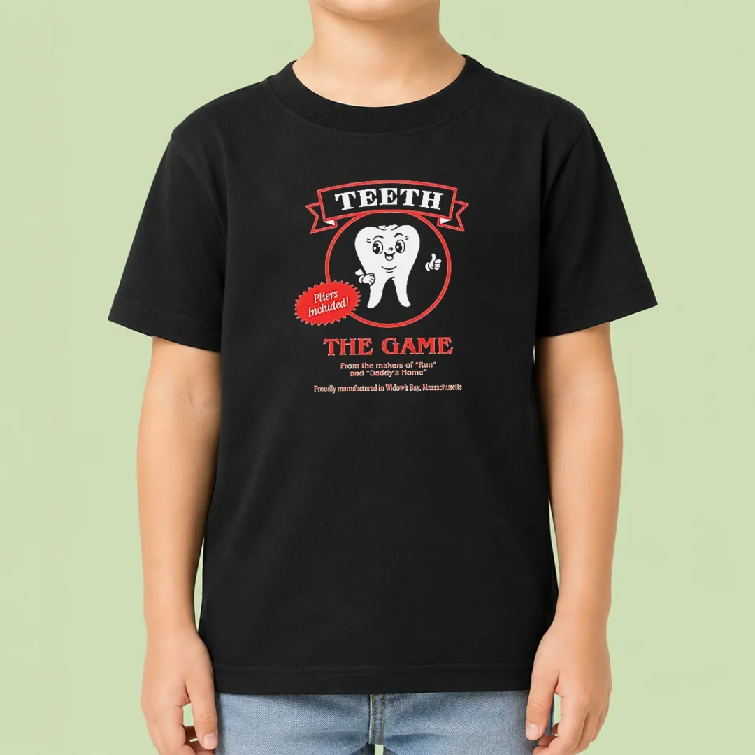 official-teeth-the-game-pliers-included-horror-movie-parody-kids-t-shirt Official Teeth The Game Pliers Included Horror Movie Parody Kids T-Shirt