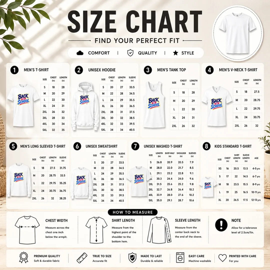 official-vibrant-back-to-school-apple-pencil-sunburst-size-chart Size chart for Official Vibrant Back To School Apple Pencil Sunburst with measurements in inches and cm to help choose the right fit