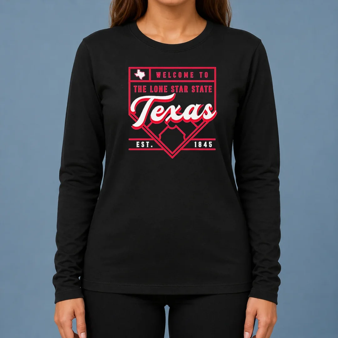 official-welcome-to-the-lone-star-state-texas-est-1845-long-sleeve-shirt Official Welcome To The Lone Star State Texas Est 1845 long sleeve shirt in classic fit with printed design