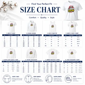 Size chart for Nice Pretty Labour Day Fist Wrench Building Futures Grunge with measurements in inches and cm to help choose the right fit