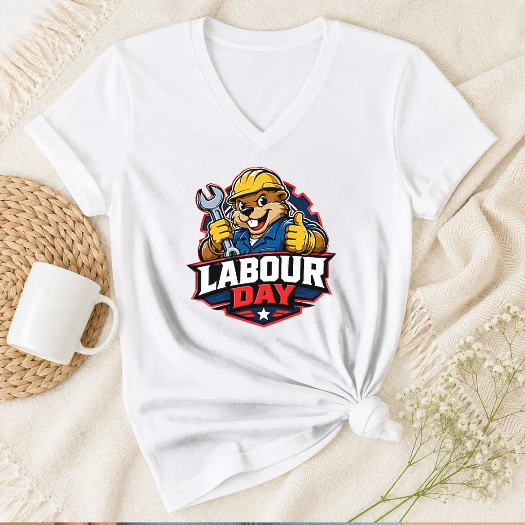 original-awesome-beaver-mascot-labour-day-thumbs-up-wrench-v-neck-shirt Original Awesome Beaver Mascot Labour Day Thumbs Up Wrench Shirt - Image 2