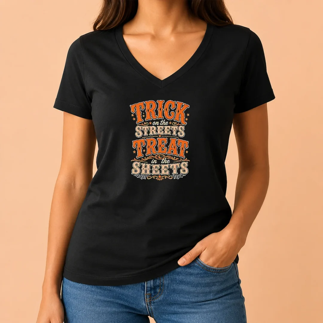 original-halloween-trick-on-the-streets-treat-in-the-sheets-v-neck-shirt Original Halloween Trick On The Streets Treat In The Sheets V-Neck Shirt