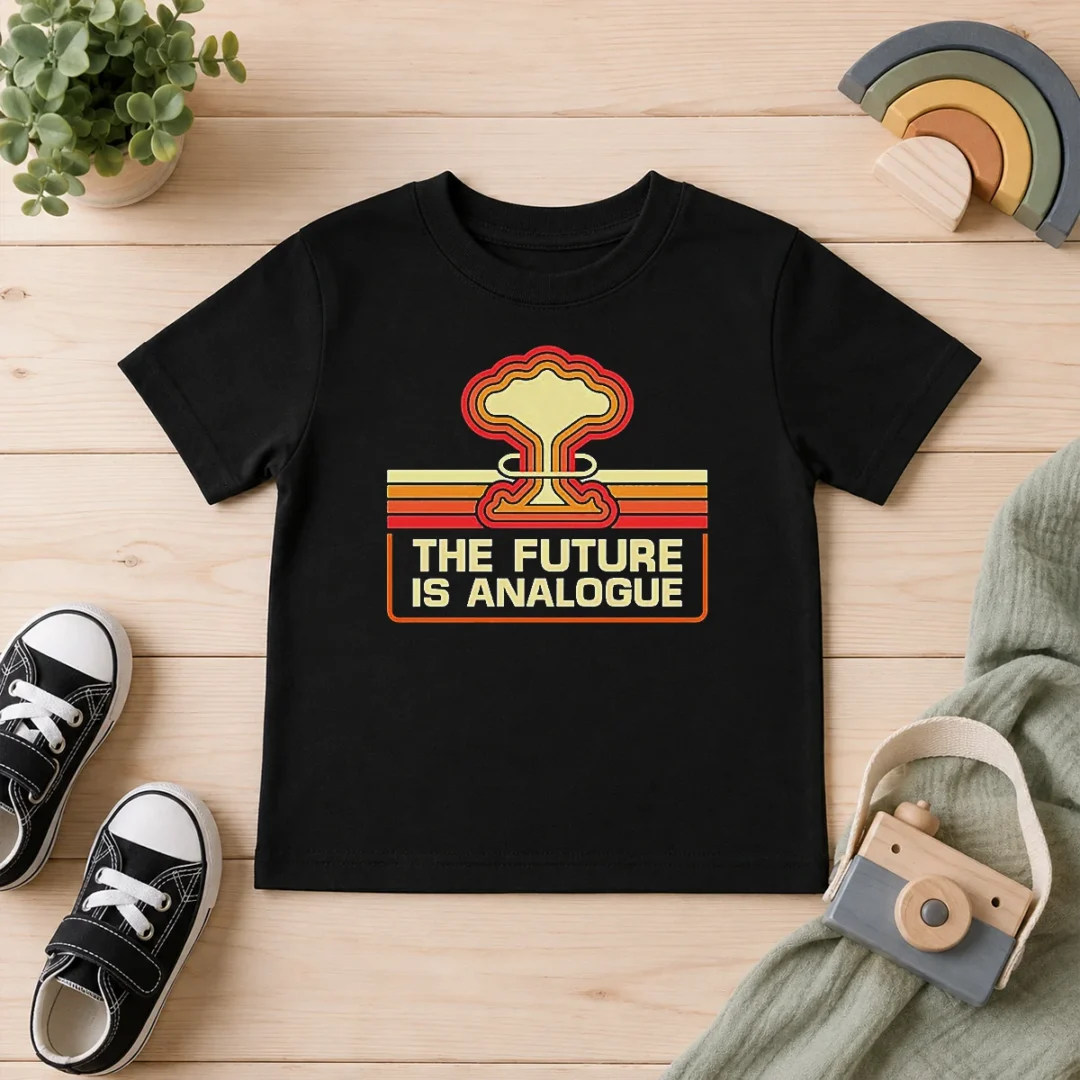 original-pretty-the-future-is-analogue-retro-nuclear-mushroom-cloud-kids-t-shirt Original Pretty The Future Is Analogue Retro Nuclear Mushroom Cloud Kids T-Shirt