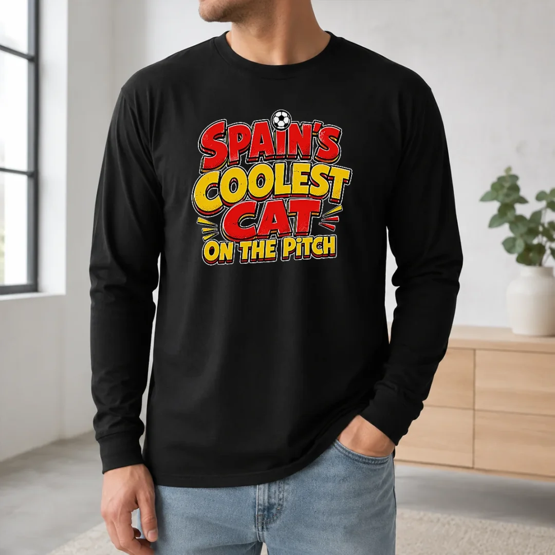 Original Spain Soccer Cat Meme Funny Cartoon Long Sleeve Shirt Original Spain Soccer Cat Meme Funny Cartoon Long Sleeve Shirt